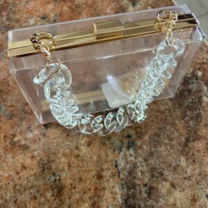 Neiman Marcus Clear Acrylic Box Clutch Handbag